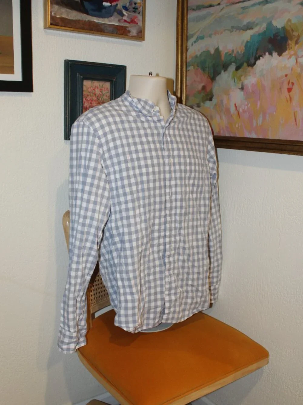 J.Crew Men’s Large Gray White Gingham Check Button Down Shirt